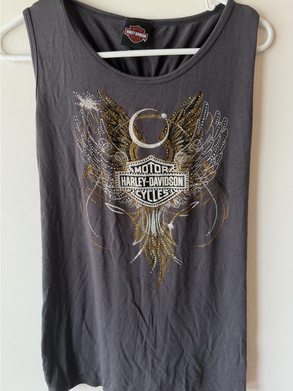 Harley-Davidson Women's Gray Tank Top Rhinestone Wings L